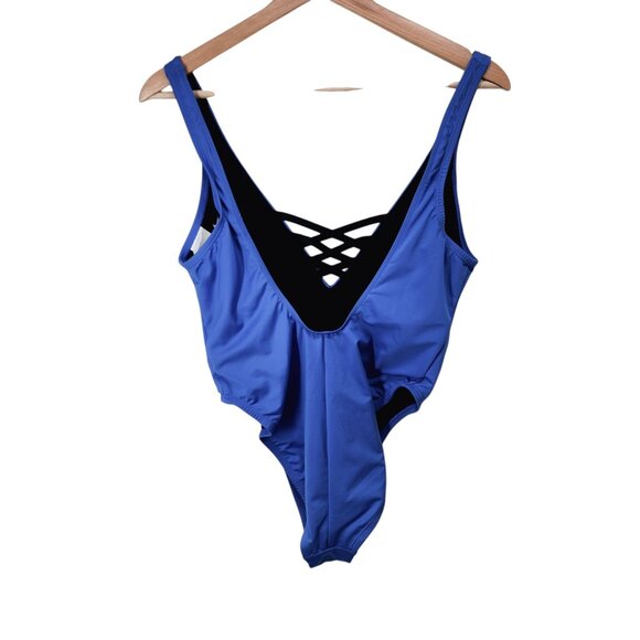 Nike Womens Blue One-Piece Swimsuit With Criss-Cross‎ Back Design Size L - Picture 4 of 12